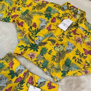 NWT ZARA (Sold as Set) Koala Tropical Hawaiian Style Print Shirt & Shorts SMALL